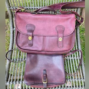 Vintage Coach Musette and large saddle bag in burgundy. rehab bundle